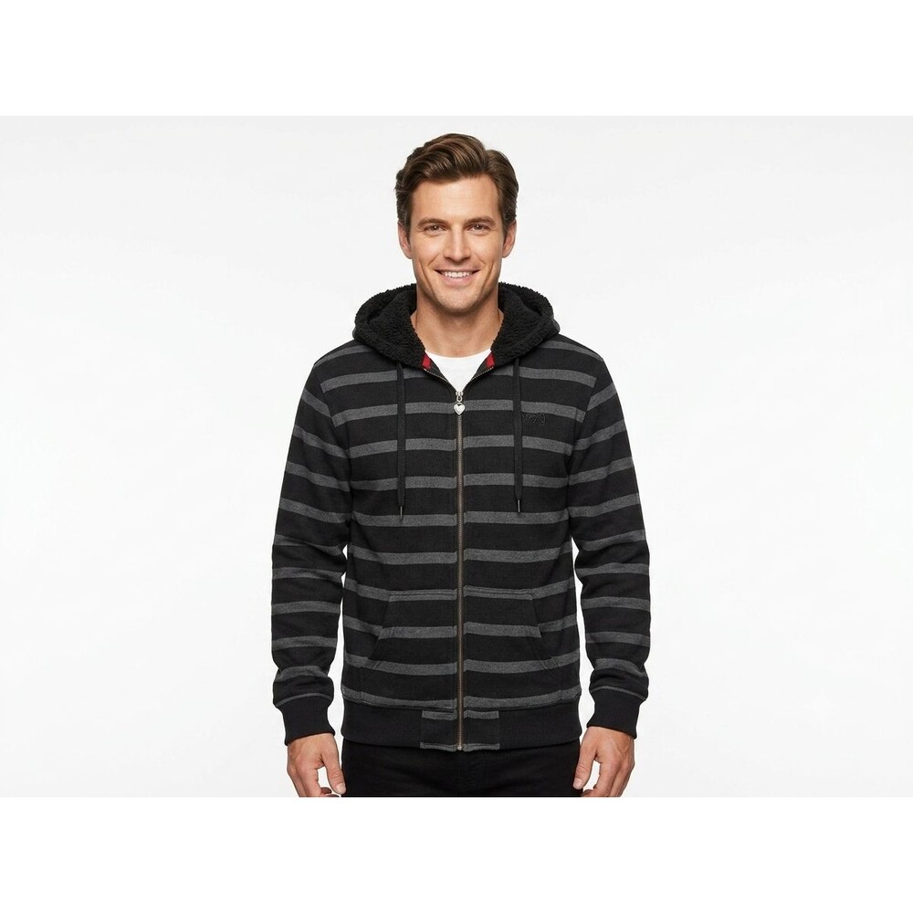 O'Neill Mens XL Striped Hoodie Sweatshirt Sherpa Fleece Lined Full Zip Dark Gray